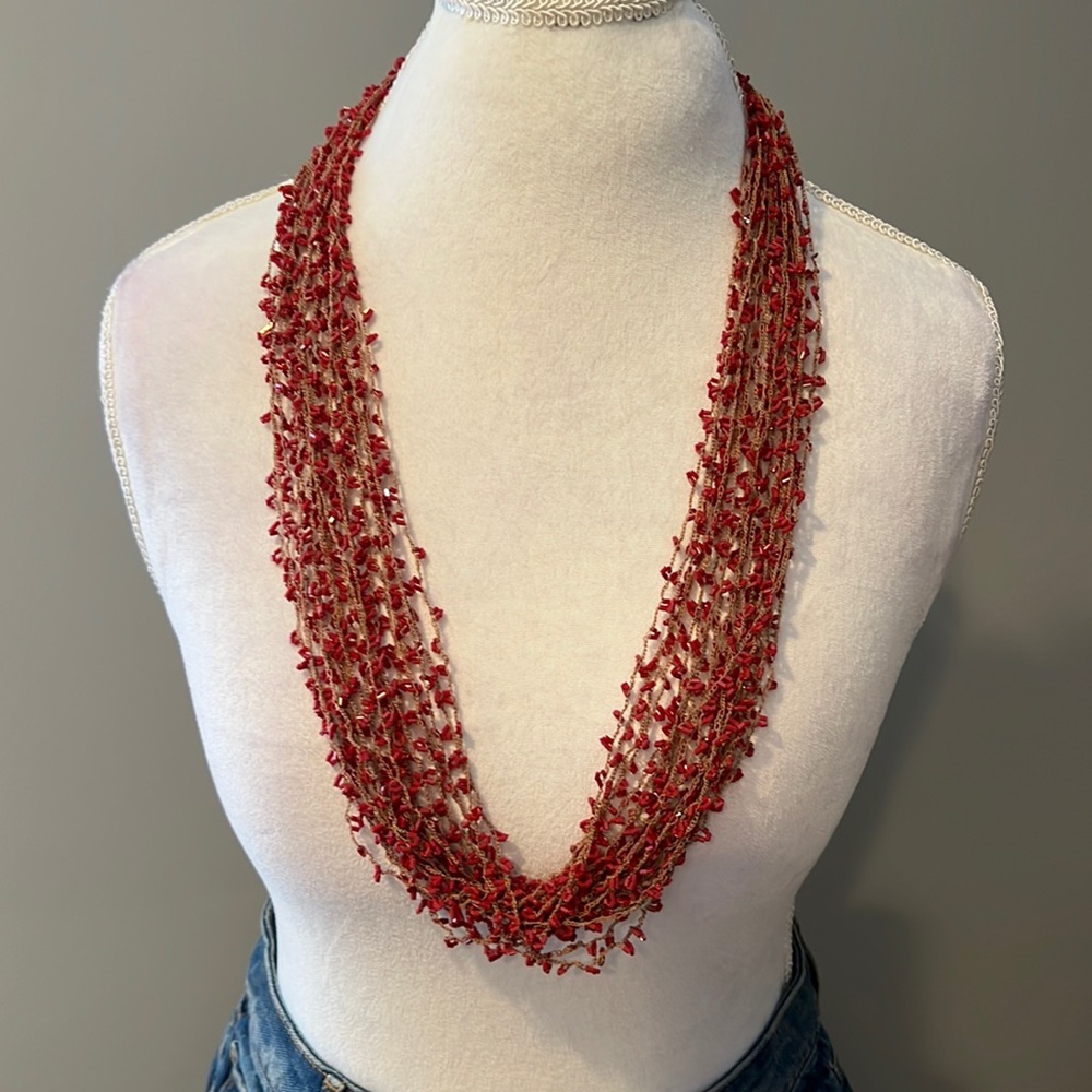 Bohemian style beaded, and rope necklace